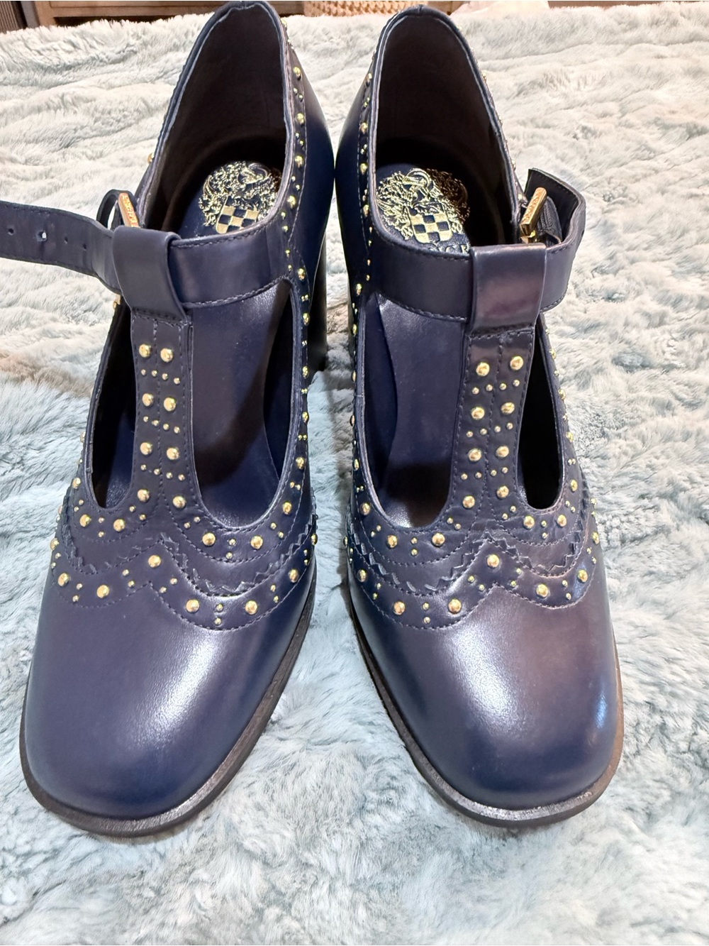 Vince Camuto Maris Navy T-Strap Studded Mary Jane Pumps Size 7M